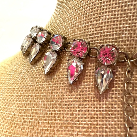 J. Crew Collar Statement Necklace gold w/ 2 rows of clear crystals end to end - Picture 10 of 12